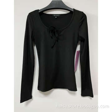 Black knit long sleeve blouse